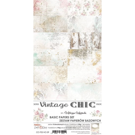 Craft O Clock - Papier 6" X 12"  collection «Vintage Chic» 18 pages recto-verso