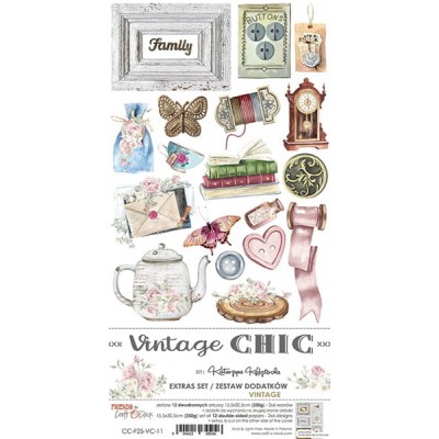 Craft O Clock - Éphéméras 6" X 12"  collection «Vintage Chic» 12 pages recto-verso                      