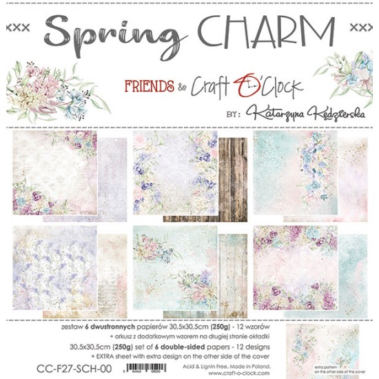 Craft O Clock - Papier 12" X 12"  collection «Spring Charm» 6 pages recto-verso