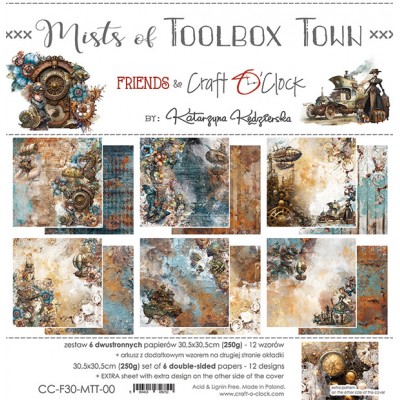 Craft O Clock - Papier 12" X 12"  collection «Mists Of Toolbox Town» 6 pages recto-verso
