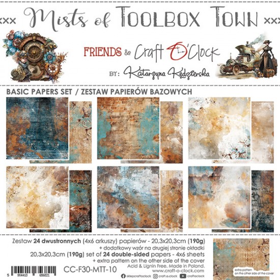 Craft O Clock - Papier 8" X 8"  collection «Mists Of Toolbox Town Basics» 24 pages recto-verso