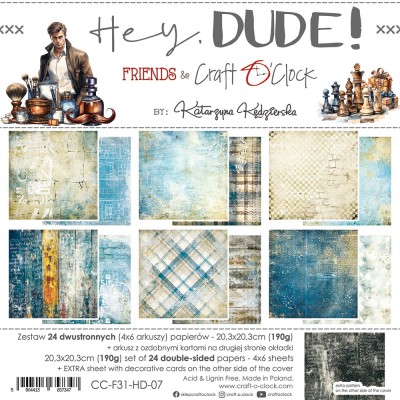 Craft O Clock - Papier 8" X 8"  collection «Hey Dude » 24 pages recto-verso