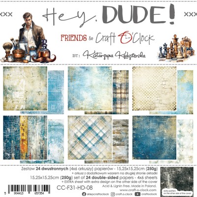 Craft O Clock - Papier 6" X 6"  collection «Hey Dude» 24 pages recto-verso