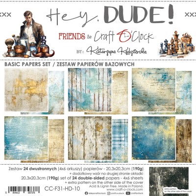 Craft O Clock - Papier 8" X 8"  collection «Hey Dude BASICS» 24 pages recto-verso