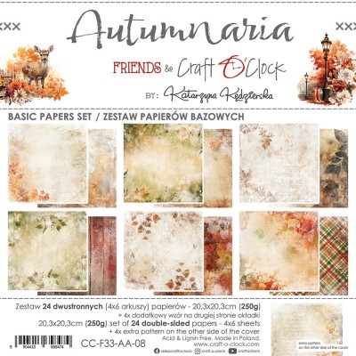 Craft O Clock - Papier 8" X 8"  collection «Autumnaria BASICS» 24 pages recto-verso