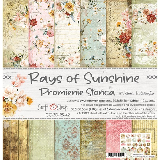 Craft O Clock - Papier 12" X 12"  collection «Rays of Sunshine» 6 pages recto-verso