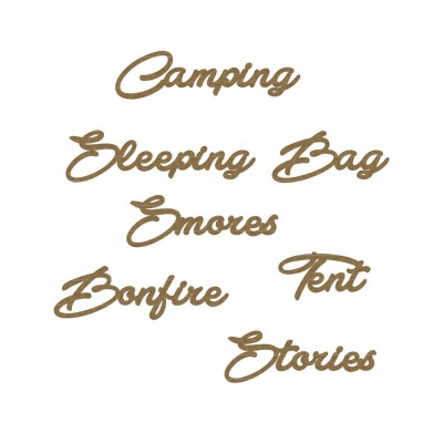 Creative Embellishments - Chipboard «Camping Word Set» 7 pièces