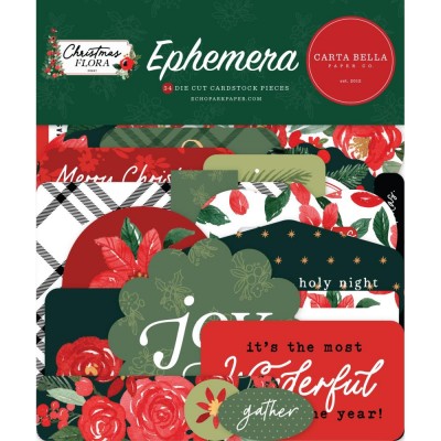 LIQUIDATION-Carta Bella - Éphéméras «Christmas Flora»  34 pièces(Le prix indiqué ci-dessous est déjà à 50% de rabais)