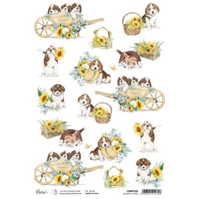 Ciao Bella - Papier de riz de la collection Farmhouse Garden «Adorable Puppies»  8.5" X 11"