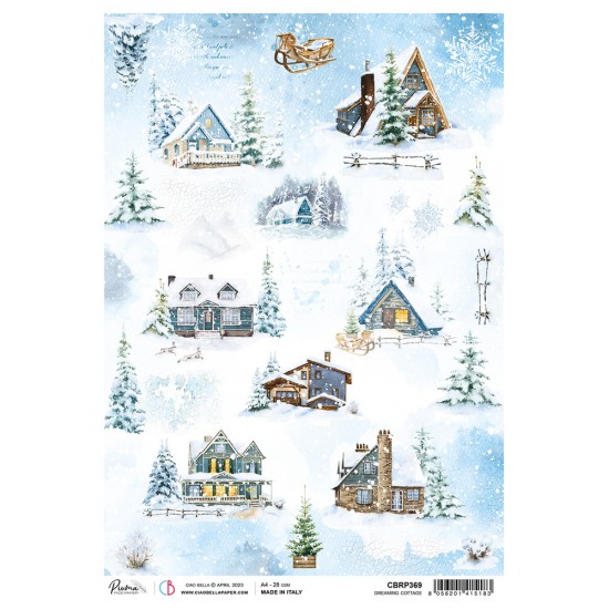 Ciao Bella - Papier de riz de la collection Winter Journey «Dreaming Cottage»  8.5" X 11"