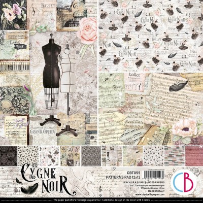 Ciao Bella - Collection de papier 12" X 12" recto-verso 8 feuilles «Le Cygne Noir»