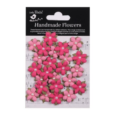 Little Birdie -  Beaded Paper FLowers «Precious Pink» 24 pièces
