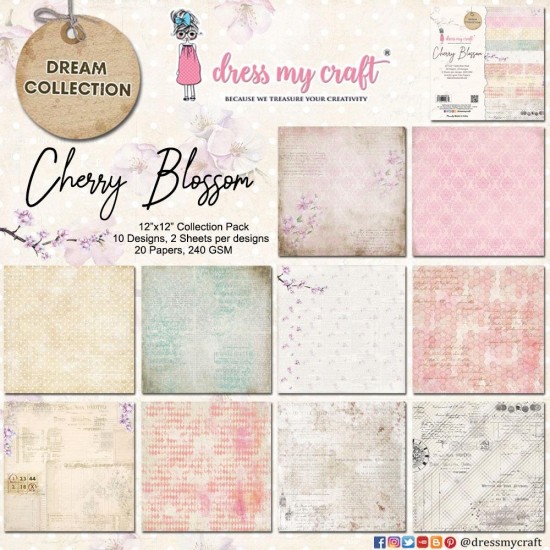 Dress My Craft - Ensemble de papier «Cherry Blossom» 12 "X12" recto-verso 20 feuilles / Pqt 