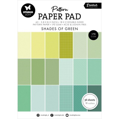 Studio Light- Essentials Pattern Paper Pad «Shades Of Green» paquet de papier  5.8" X 8.3"