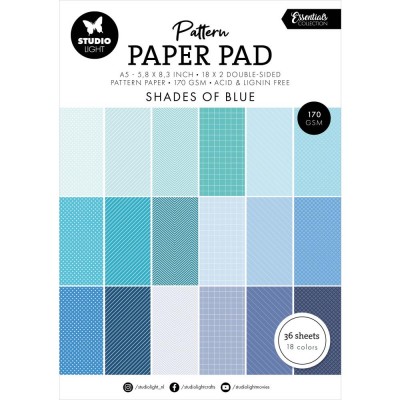 Studio Light- Essentials Pattern Paper Pad «Shades Of Blue» paquet de papier  5.8" X 8.3"