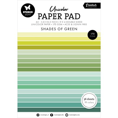 Studio Light- Essentials Unicolor Paper Pad «Shades Of Green» paquet de papier  5.8" X 8.3"