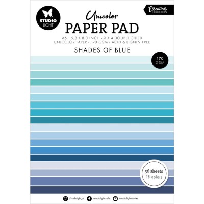 Studio Light- Essentials Unicolor Paper Pad «Shades Of Blue» paquet de papier  5.8" X 8.3"
