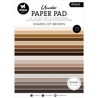 Studio Light- Essentials Unicolor Paper Pad «Shades Of Brown» paquet de papier  5.8" X 8.3"