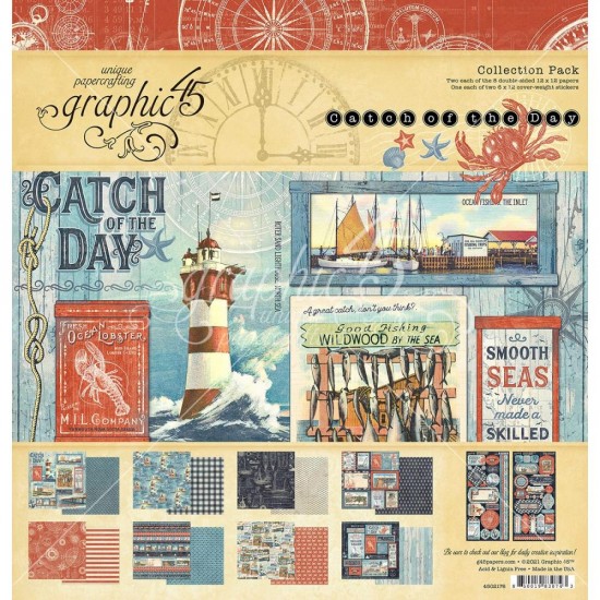  Graphic 45 - «Catch Of The Day» Ensemble de papier 12" X 12"  16 feuilles