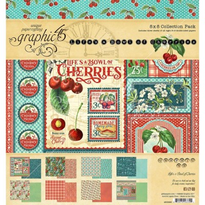  Graphic 45 - «Life is a bowl of cherries» Ensemble de papier 8 x 8"  24 feuilles
