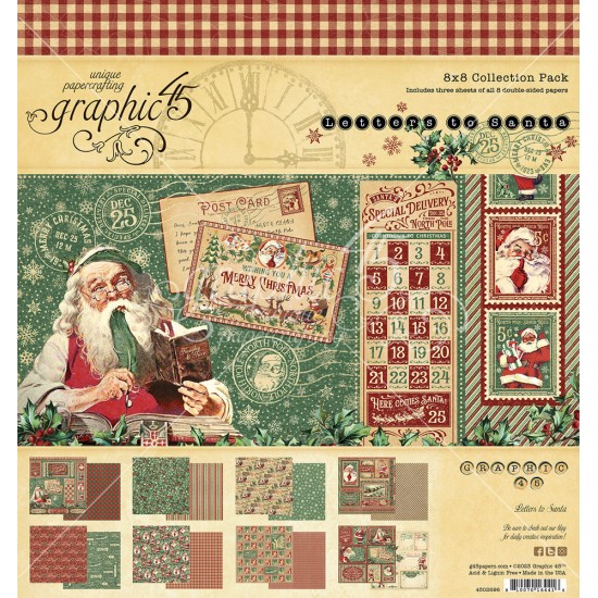  Graphic 45 - «Letters To Santa» Ensemble de papier 8 x 8"  24 feuilles