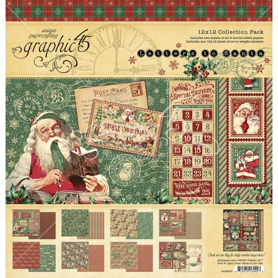  Graphic 45 - «Letters To Santa» Ensemble de papier 12" X 12"  16 feuilles