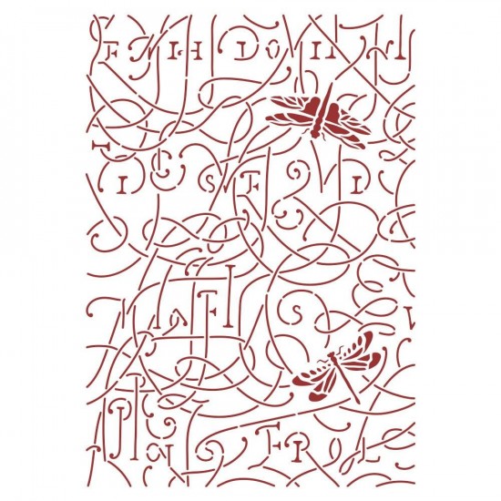 LIQUIDATION-Stamperia - Stencil Formato G «Dragonfly/Romantic Garden House» 8.27" X 11.69"  (le prix ci-dessous est déjà en rabais)