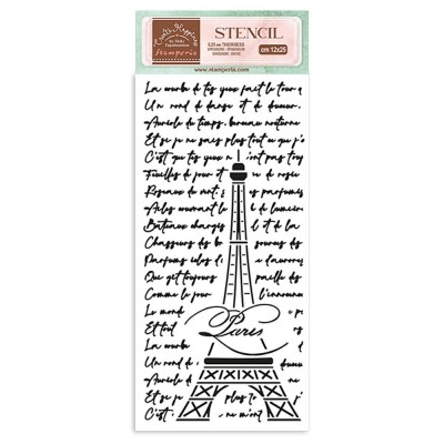 Stamperia - Stencil «Create Happiness/Tour Eiffel» 4.72" X 9.84"