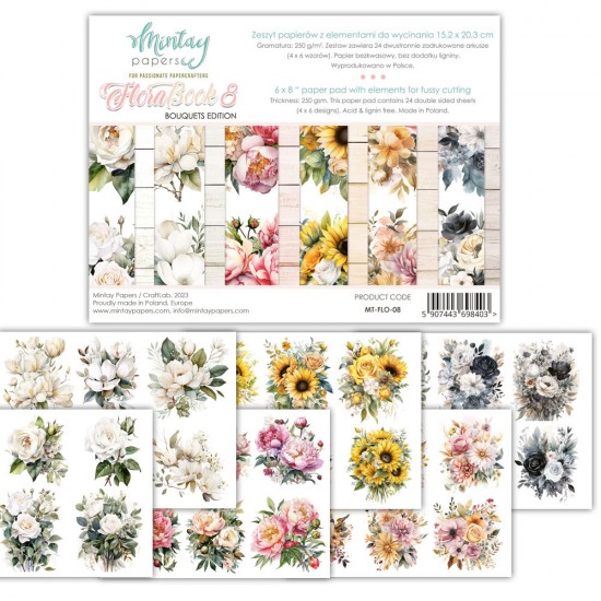 Mintay - Papier 6" X 8"  collection «Flora Book 8» 24 pages recto-verso                      