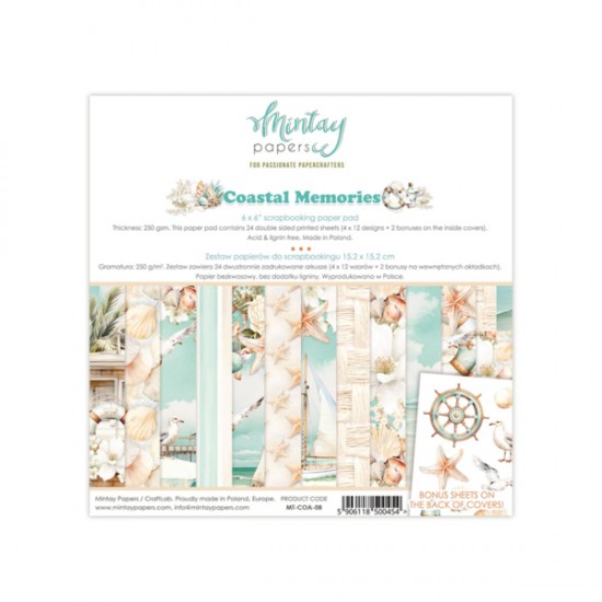 Mintay - Papier 6" X 6"  collection «Coastal Memories» 24 pages recto-verso