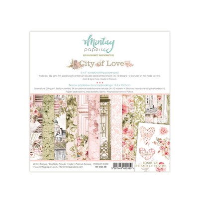 LIQUIDATION- Mintay - Papier 6" X 6"  collection «City Of Love» 24 pages recto-verso (le prix indiqué est celui en rabais à 40%)