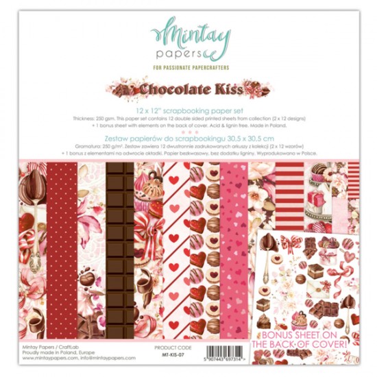  Mintay - Papier 12" X 12"  collection «Chocolate Kiss» 12 pages recto-verso