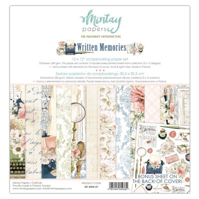 Mintay - Papier 12" X 12"  collection «Written Memories» 12 pages recto-verso