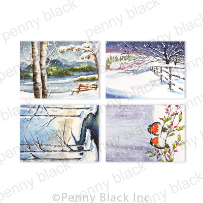 LIQUIDATION-Penny Black - Card Topper «Snowy Sensation» 4 pièces(Le prix indiqué ci-dessous est déjà à 50% de rabais)