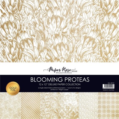 Paper Rose - Papier 12" X 12"  collection «Blooming Proteas Gold Foil» 6 pages recto