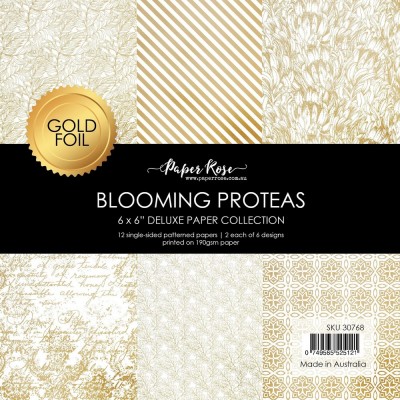 Paper Rose - Papier 6" X 6"  collection «Blooming Proteas Gold Foil» 12 pages recto