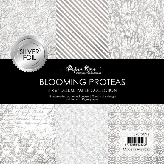 Paper Rose - Papier 6" X 6"  collection «Blooming Proteas Silver Foil» 12 pages recto