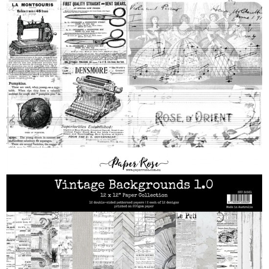 Paper Rose - Papier 12" X 12"  collection «Vintage Backgrounds 1.0» 12 pages recto-verso