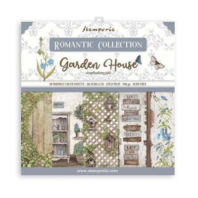 LIQUIDATION- Stamperia - Ensemble de papier Romantic Collections «Garden House» 12" x 12"  10 feuilles  (Le prix indiqué ci-dessous est déjà en rabais)
