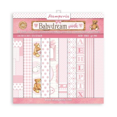 Stamperia - Papier 12" X 12" «Babydream Pink», 10 feuilles double- face