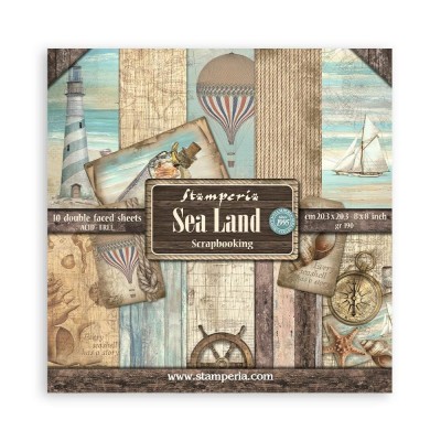 Stamperia - Ensemble de papier «Sea LAnd» 8" x 8"  10 feuilles