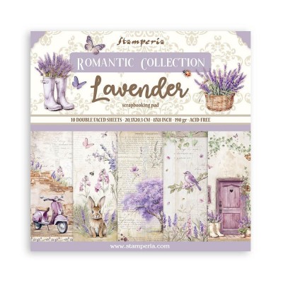 Stamperia - Ensemble de papier «Romantic/Lavender» 8" x 8"  10 feuilles