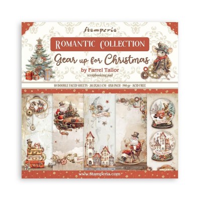 Stamperia - Ensemble de papier de la collection Romantic «Gear Up For Christmas» 8" x 8"  10 feuilles