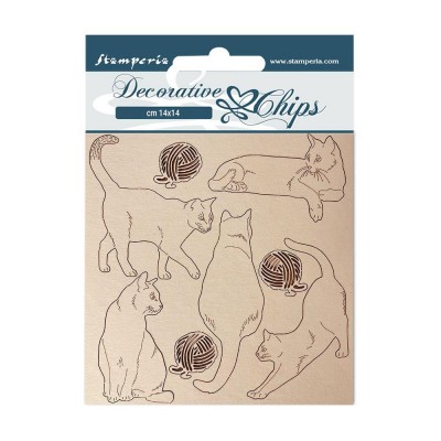 Stamperia - Chipboard «Provence Cats/Wool Balls» 8 pièces