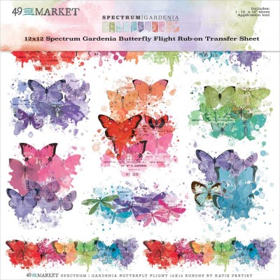 49 & Market - Rub-Ons de la collection Spectrum Gardenia «Butterfly Flight» 12 x 12