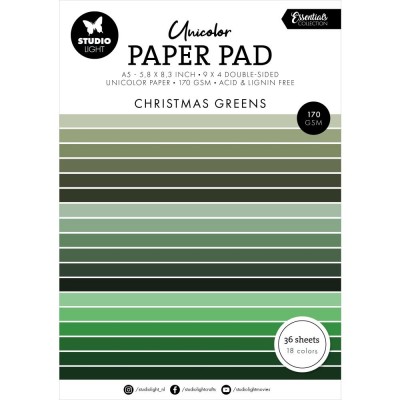 Studio Light- Essentials Unicolor Paper Pad «Christmas Greens» paquet de papier  5.8" X 8.3"