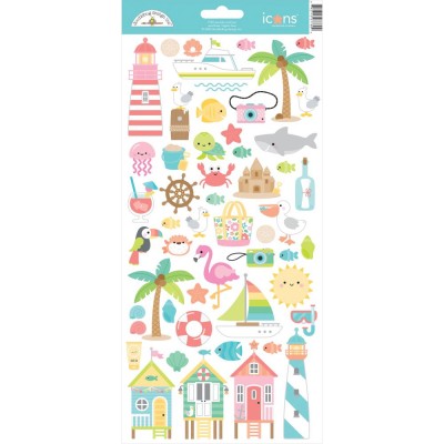 Doodlebug - Autocollants collection «Seaside Summer Icons» «» 1 feuille