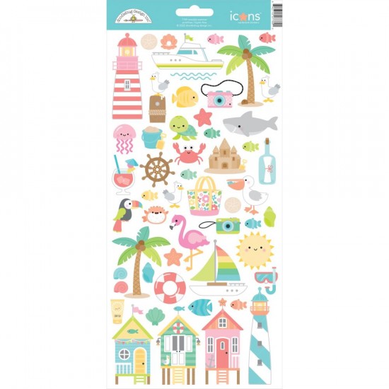 Doodlebug - Autocollants collection «Seaside Summer Icons» «» 1 feuille