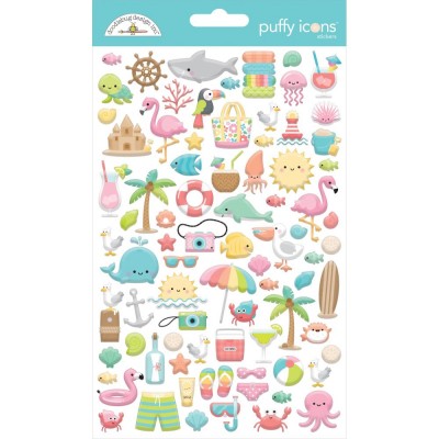 Doodlebug - Autocollants Puffy icons collection «Seaside Summer »  1 feuille