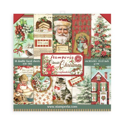 Stamperia  - Papier 12" X 12" «Classic Christmas», 10 feuilles double- face